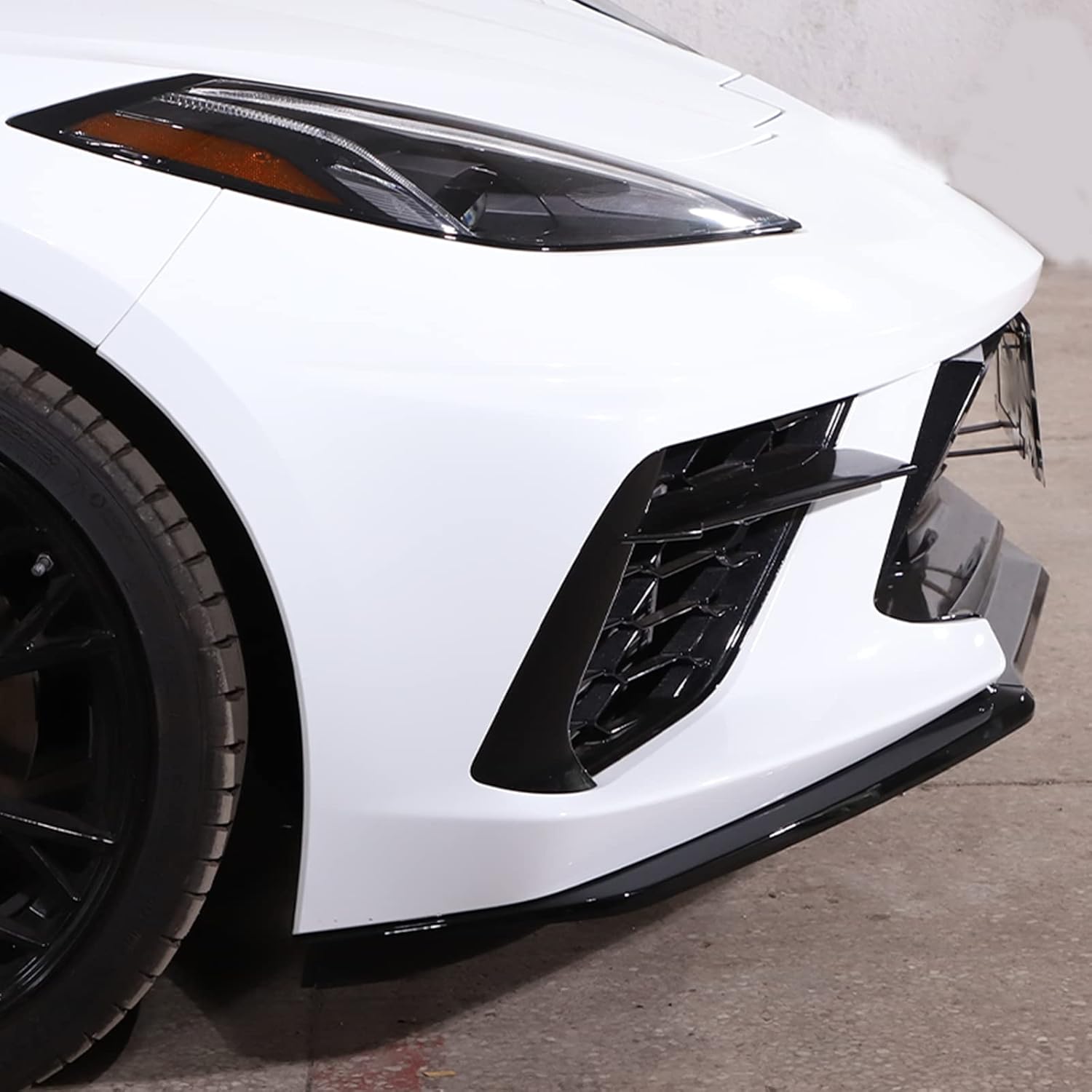 Front Bumper Lip Chin Spoiler Splitter Diffuser Guard Wing Protector Trim Car Body Kit Compatible with Chevrolet Corvette C8 Z51 2020-2023, ABS Plastic Carbon Fiber Pattern C8 Accessories