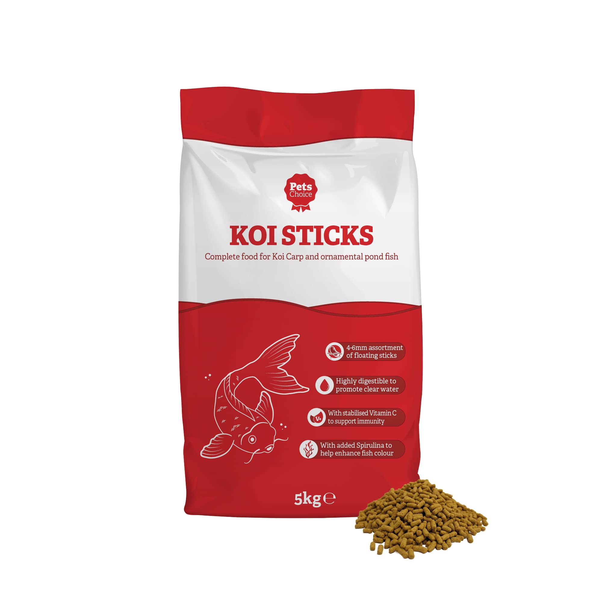 Pets Choice | Fish Food, Koi Carp Sticks | Floating, Highly Digestible & Non-Clouding | Added Spirulina to Enhance Colour (5kg) — image 1