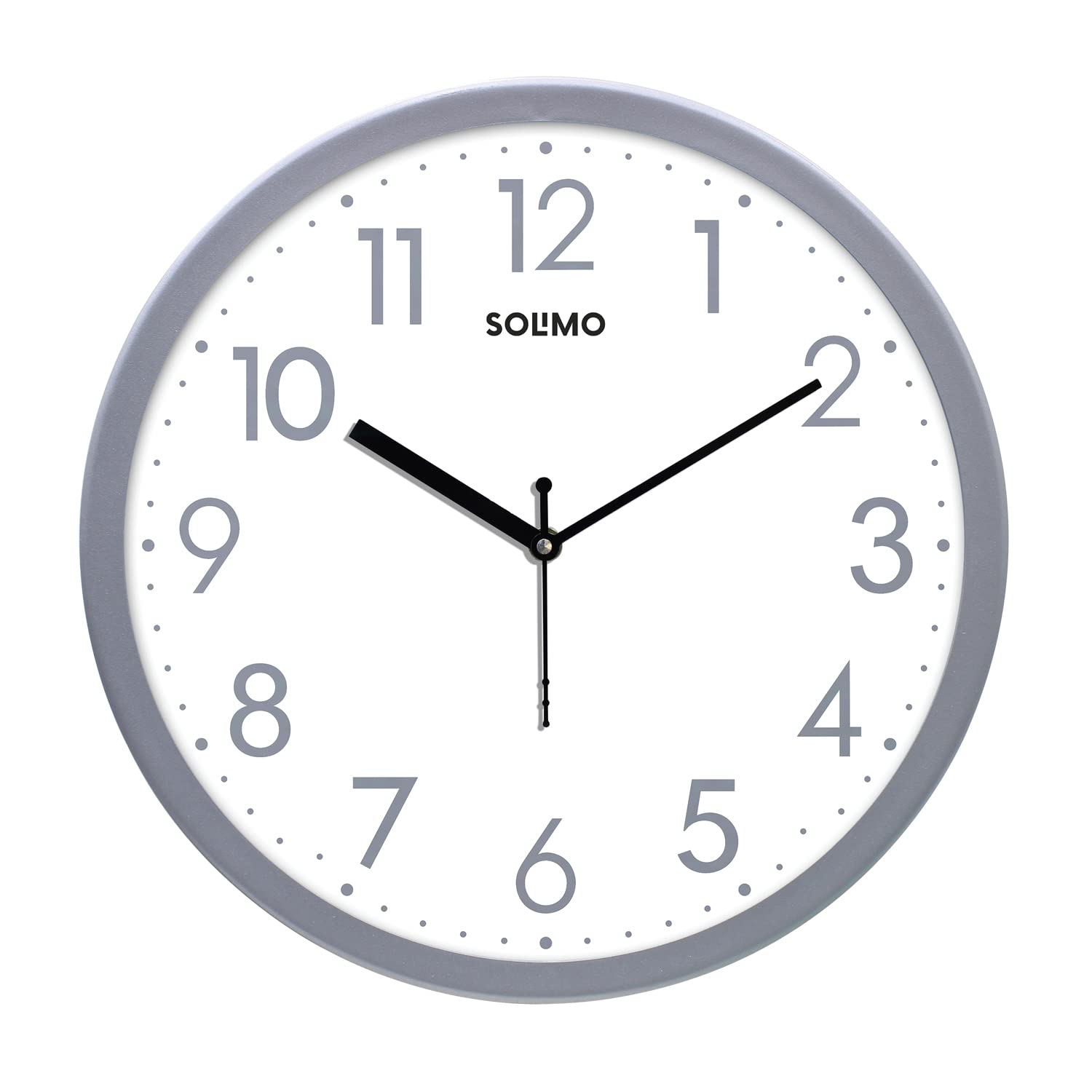 Elegant Metallic Analog Wall Clock, Silent Sweep, Numeric Time Indicator (12 Inches, Silver Frame)