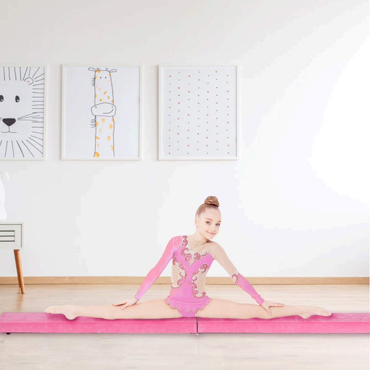 DREAMADE Poutre de Gymnastique d’Equilibre Piable avec Pieds Surélevés en Finette, EPE et Pin 210 X 10 X 6,5 CM Entraînement de Gymnastique à Domicile Idéale pour Enfants et Adultes