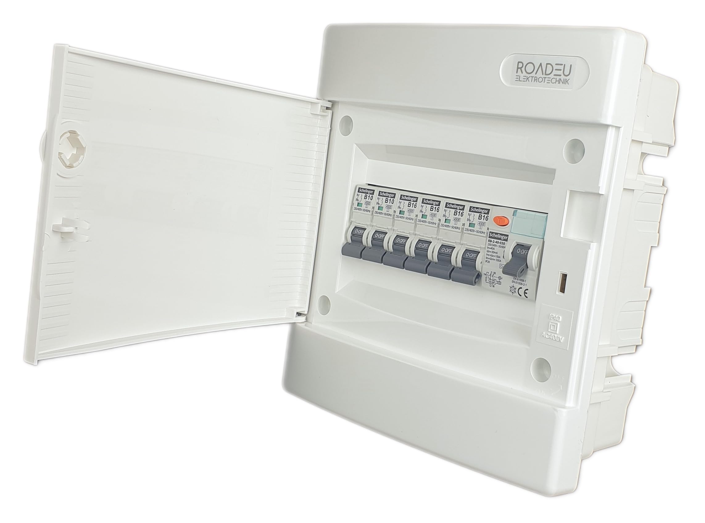 RoadEu - Quadro elettrico con Interruttori – Scatola dei fusibili completa con magnetotermico differenziale 40A, Interruttore automatico, B16A e 10A 4+2. Completamente cablato.
