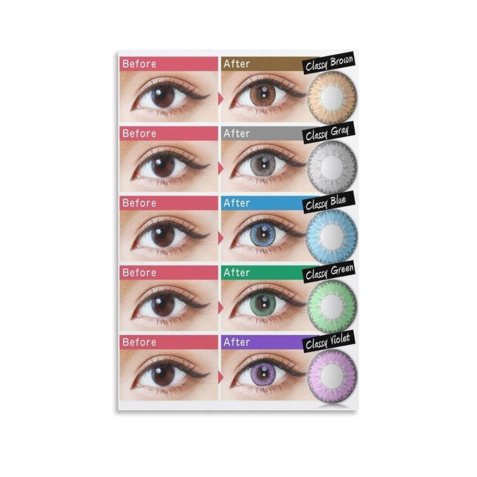 Eye Color Change Guide Poster, Colored Contact Lens Canvas Wall Art, Stylish Decor for Vanity Room, Bathroom, Bedroom and Home Office(Unframed,16x24inch(40x60cm))