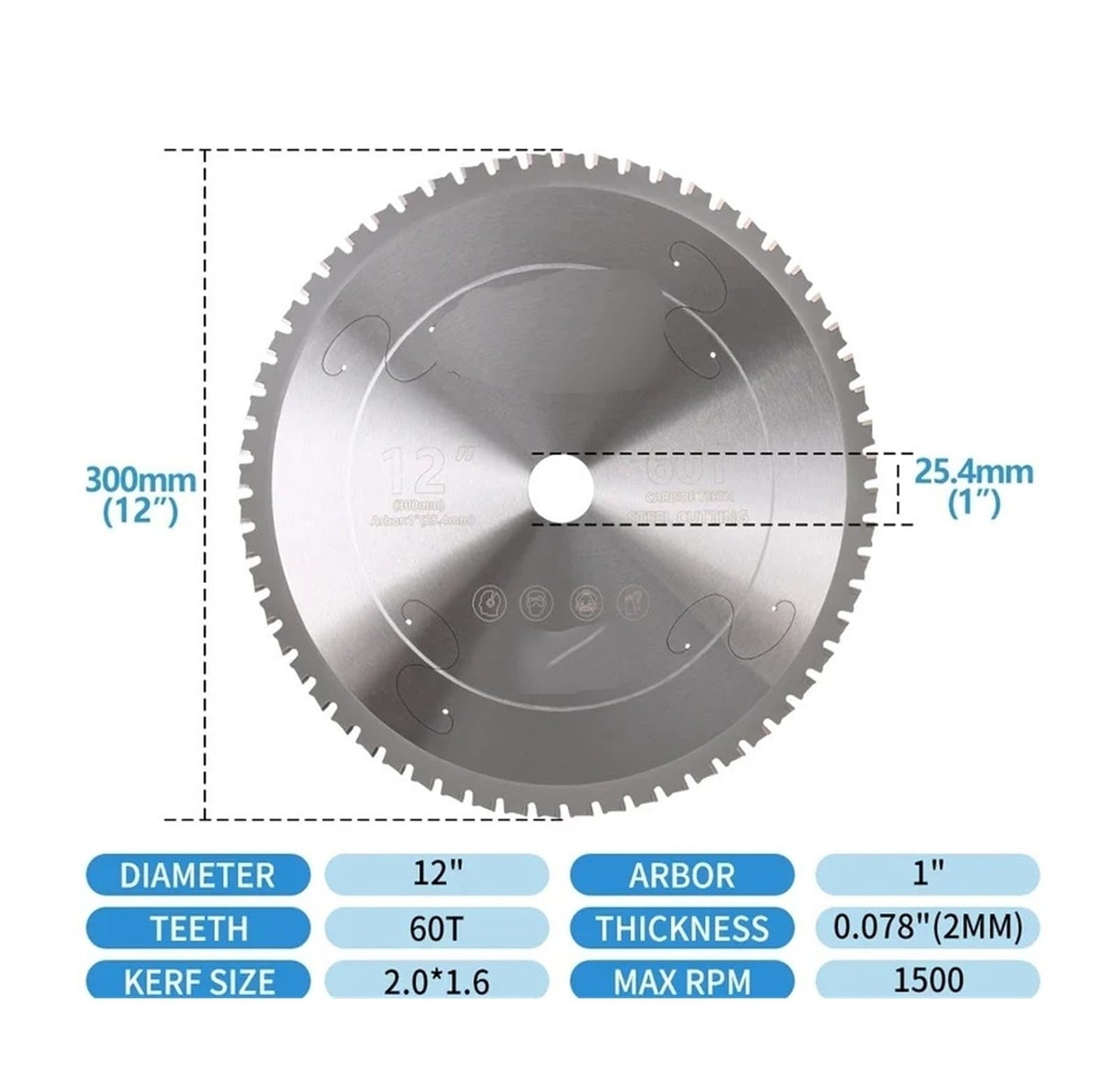 Hoja de sierra circular con punta carburo 60T 12 pulgadas, disco for corte metales