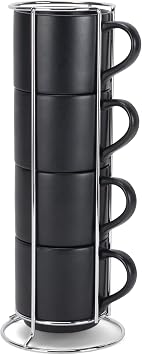 Nat & Jules Stacking Black 14 ounce Ceramic Stoneware Mugs With Stand Set of 4