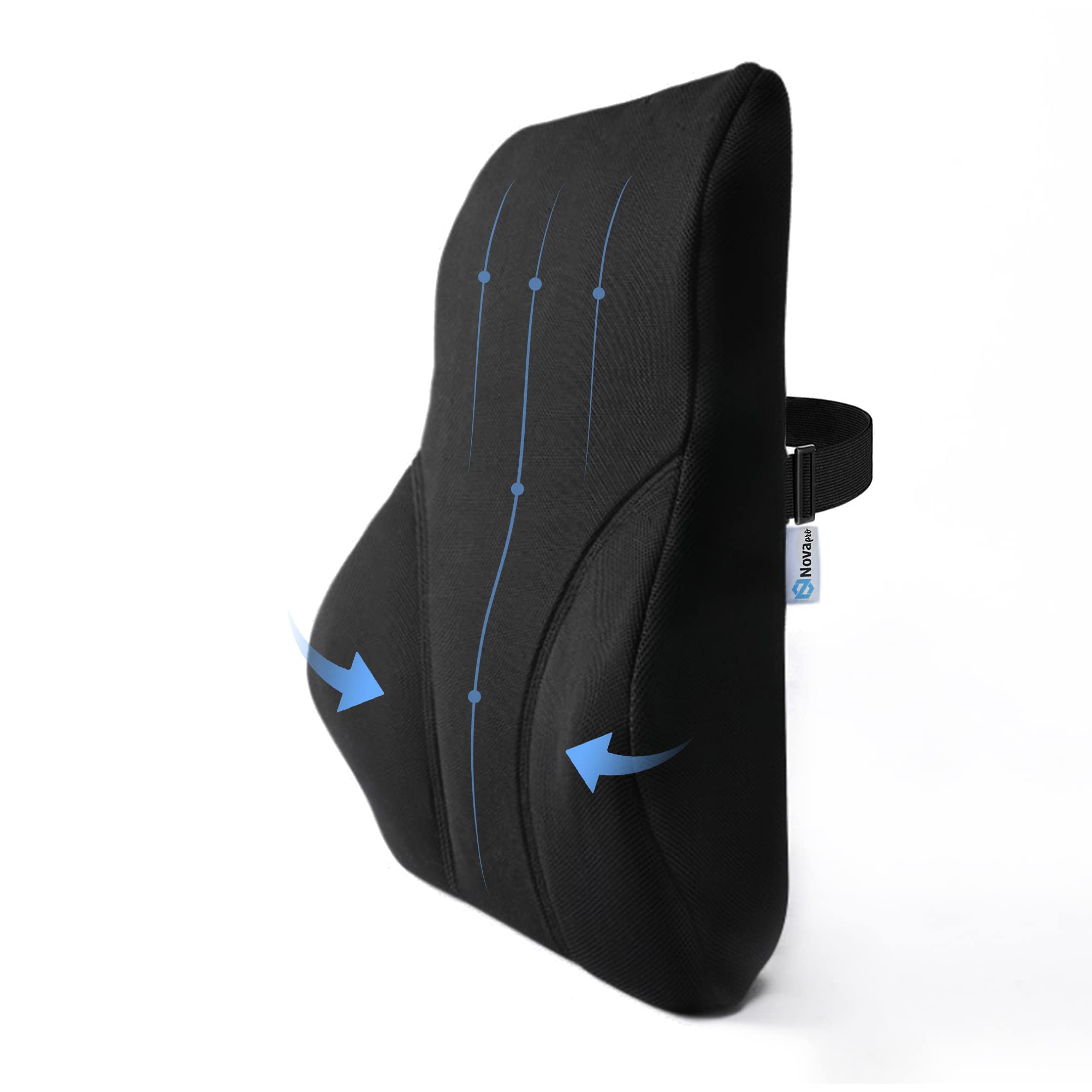 Nova Pro Memory Foam Lumbar Support Pillow for Chair | Ultimate Lower Back Support for Car Seat, Office & Gaming Chair, Wheelchair Cushion | Adjustable Straps | Ideal for Back Pain Relief | Black