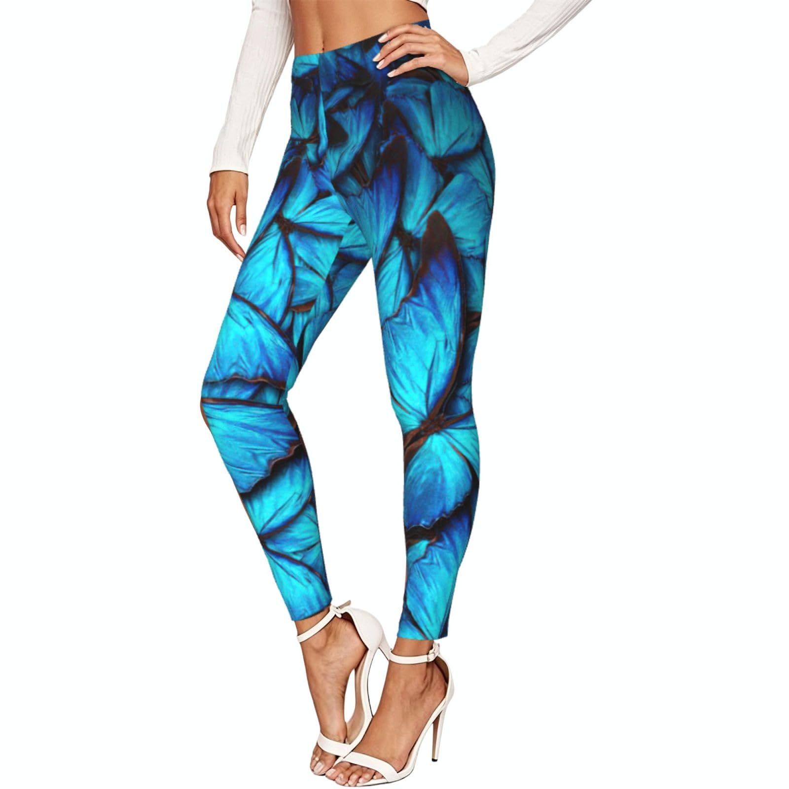 Molti pantaloni da yoga da donna con stampa farfalla blu morbidi leggings traspiranti versatili atletici casual