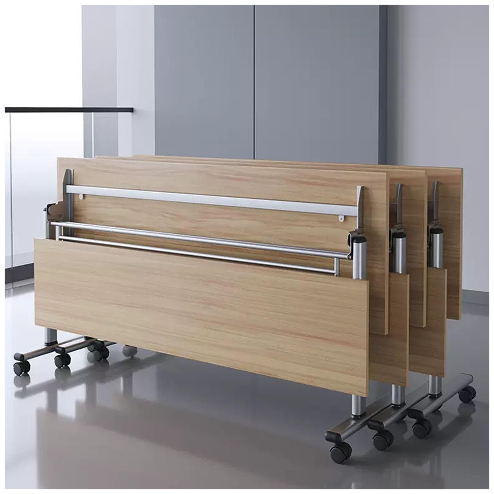 Tavolo da conferenza pieghevole con ruote bloccabili, struttura in metallo, capacità 8 persone, perfetto per casa, ufficio, classe, eventi e riunioni