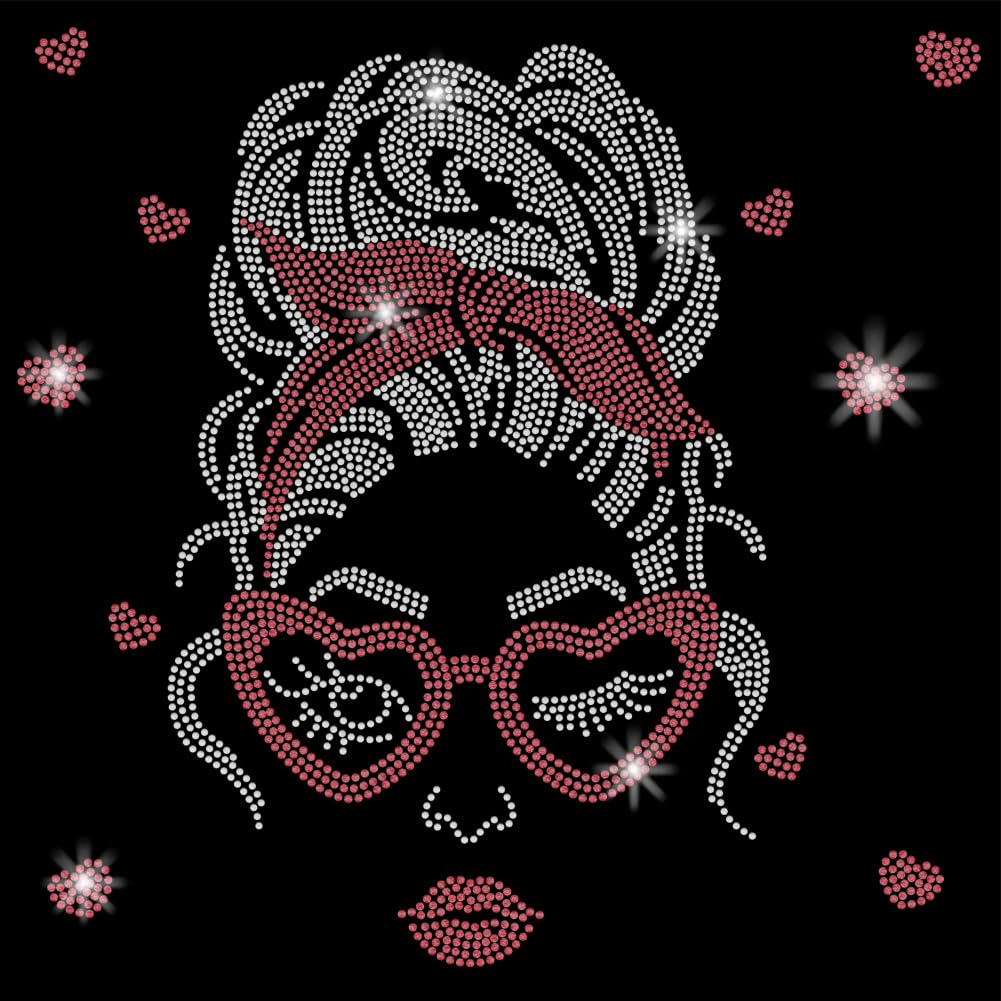 Autocollants thermocollants fille à lunettes et strass pour personnalisation vêtements