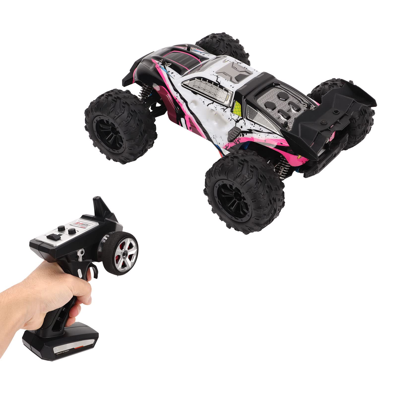 RiToEasysports Szybki Samochód RC w Skali 1/16, Zdalnie Sterowany Samochód Terenowy 2,4G z Reflektorami LED i Metalowym Mechanizmem Różnicowym, dla Dorosłych Chłopcy na Płaskiej, Piaszczystej, (PINK)
