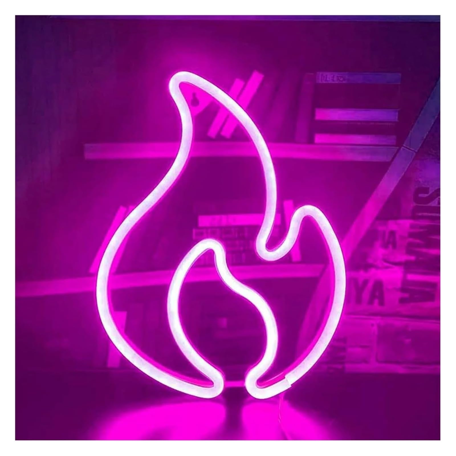 Letreros de neón con forma llama, luz LED para habitación niños, decoración pared para bodas y fiestas, lámpara colgante(Neon-2)