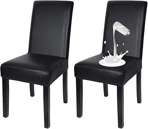 Mocca - 2 fundas de cuero impermeable y resistente al aceite para silla, de piel sintética sólida, para cocina, comedor (negro)