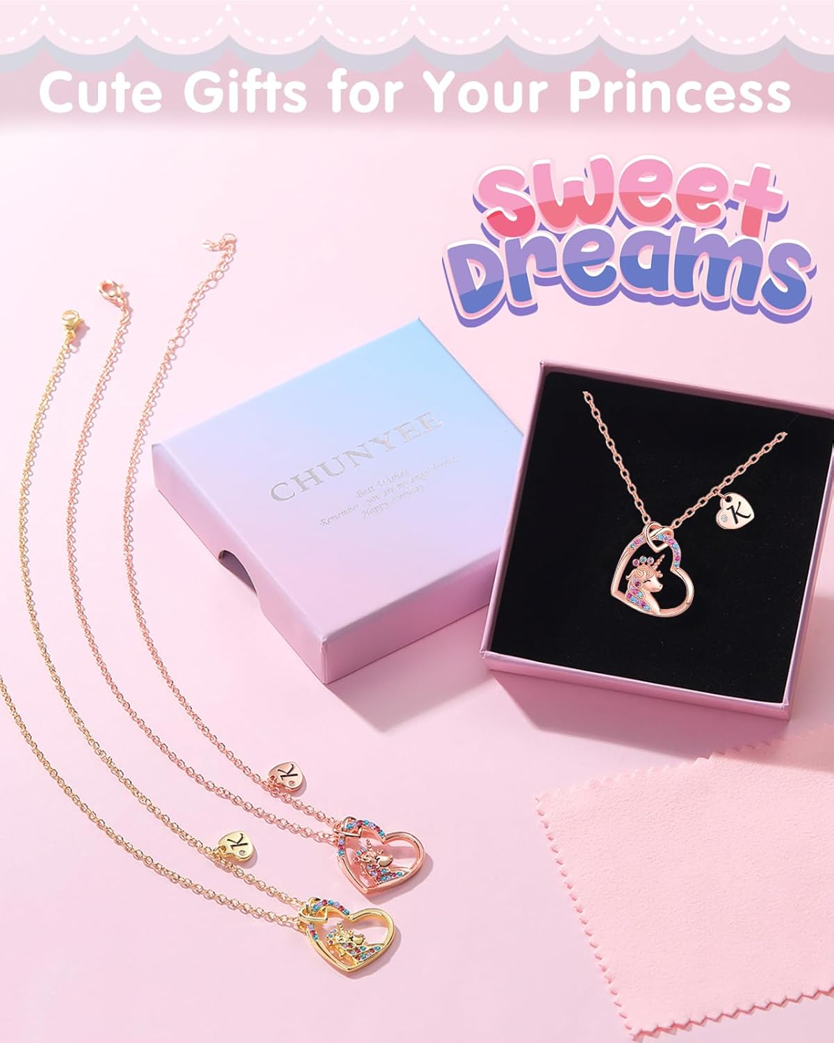 Unicorn Gifts for Girls, Colorful CZ Heart Unicorn Necklaces Initial Necklace Birthday Christmas Gift for Girls Teens - Image 6