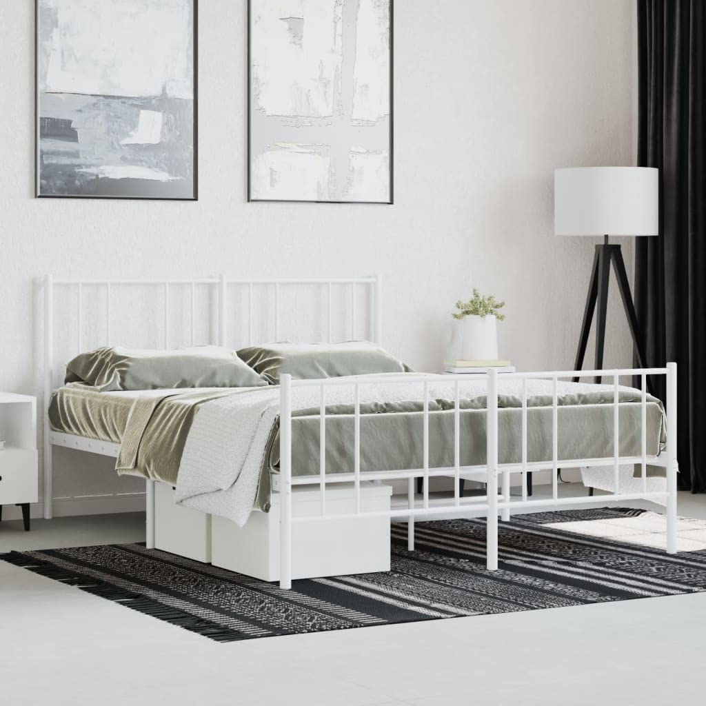 Telaio letto con testiera e pediera in metallo bianco 120 x 190 cm Cornice da letto per soggiorno Telaio per camera da letto Struttura del letto dell'hotel Adatto per camera da letto