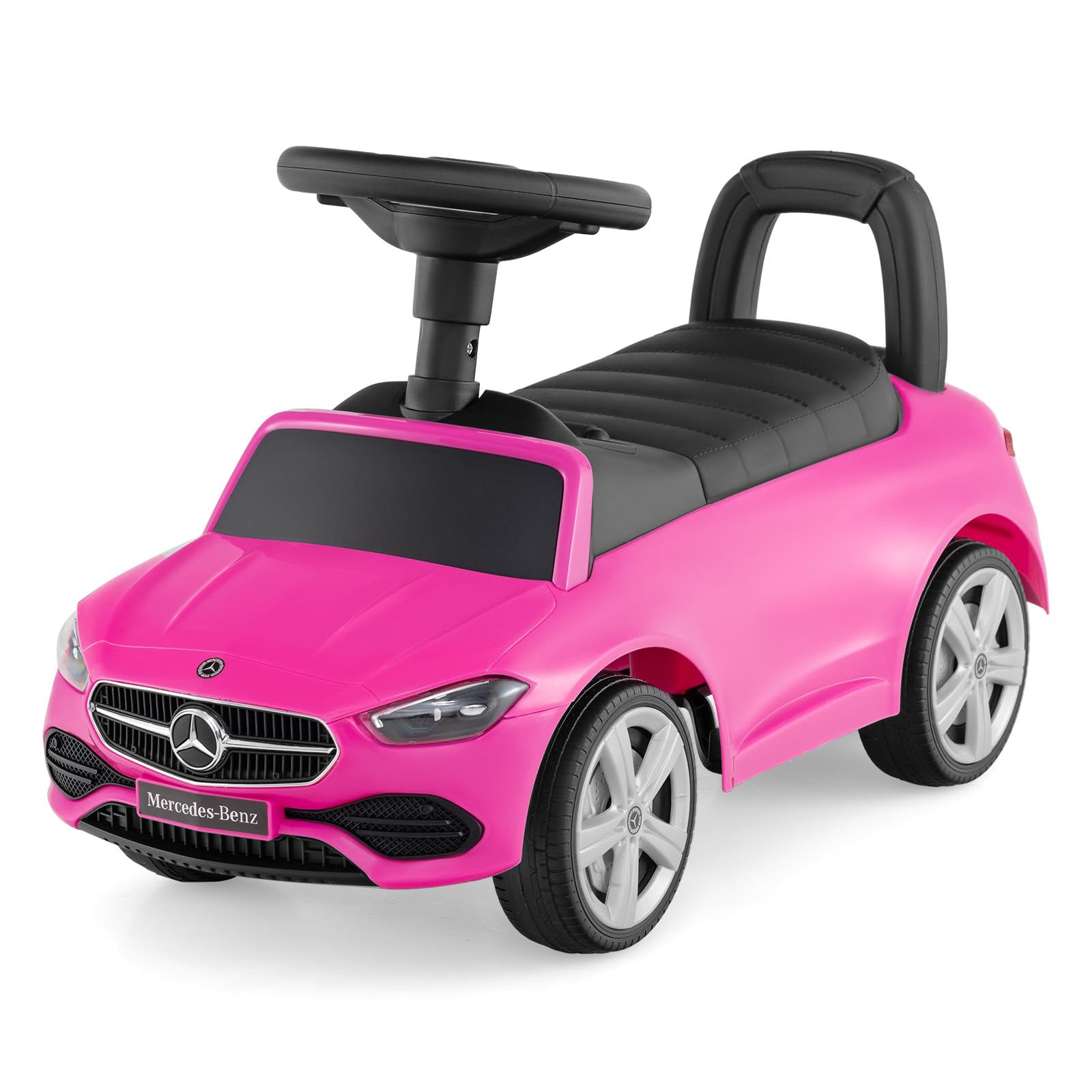 COSTWAY Ride on Car, Mercedes-Benz Licensed Toddler Foot to Floor Sliding Walker with Horn & Engine Sound, Under-Seat Storage, Push Along Cars for 12-36 Months (Pink)