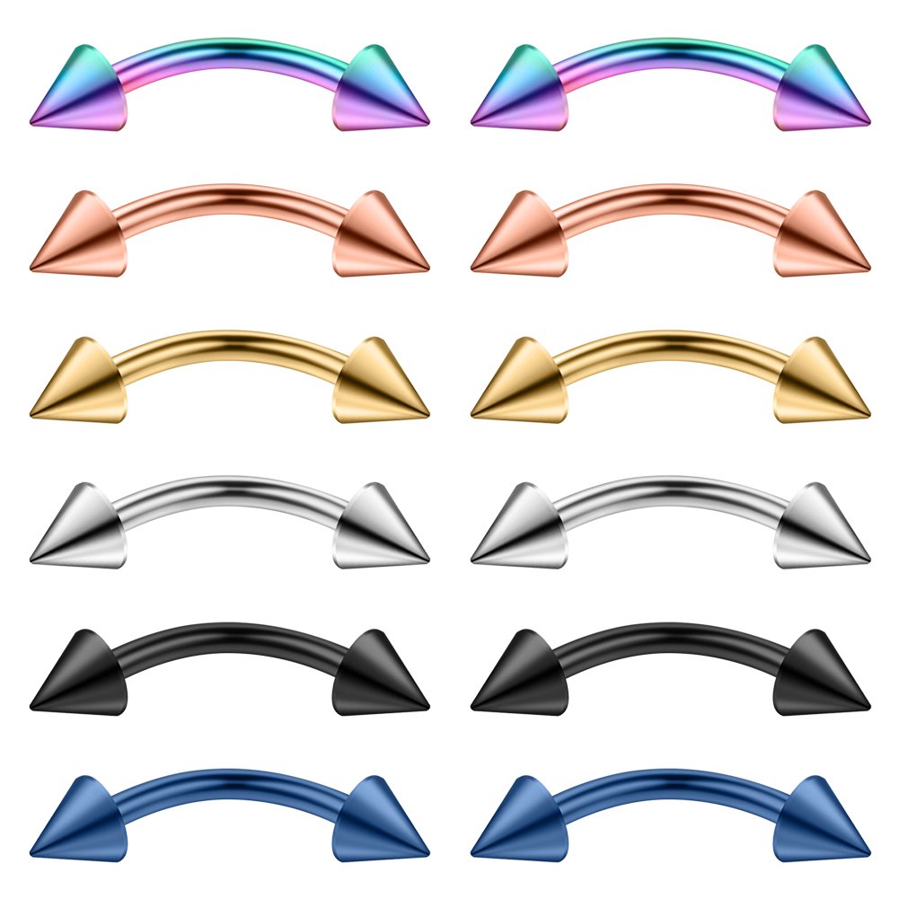 Ruifan 12PCS 14G Surgical Steel Eyebrow Ear Navel Belly Lip Ring Body Piercing Jewelry