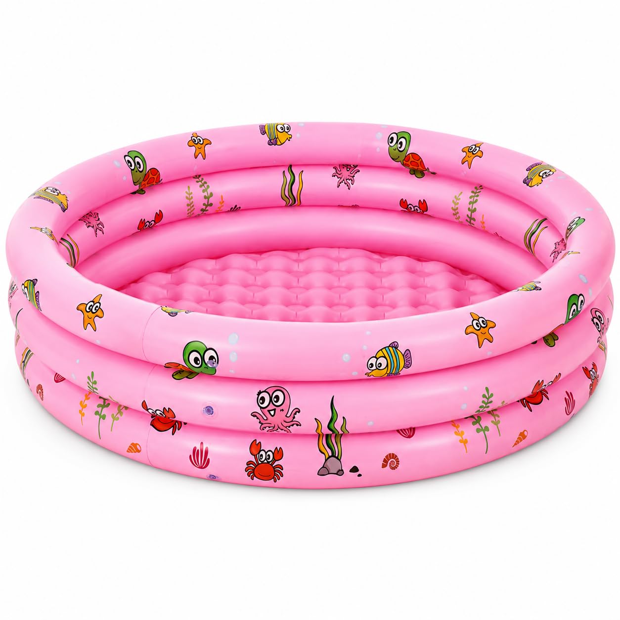 eBoutik - 3 Ring Inflatable Paddling Pool - 1.14m x 25cm Pink Cartoon Garden Pool, Small Round Blow Up Pool for Summer Outdoor Water Play
