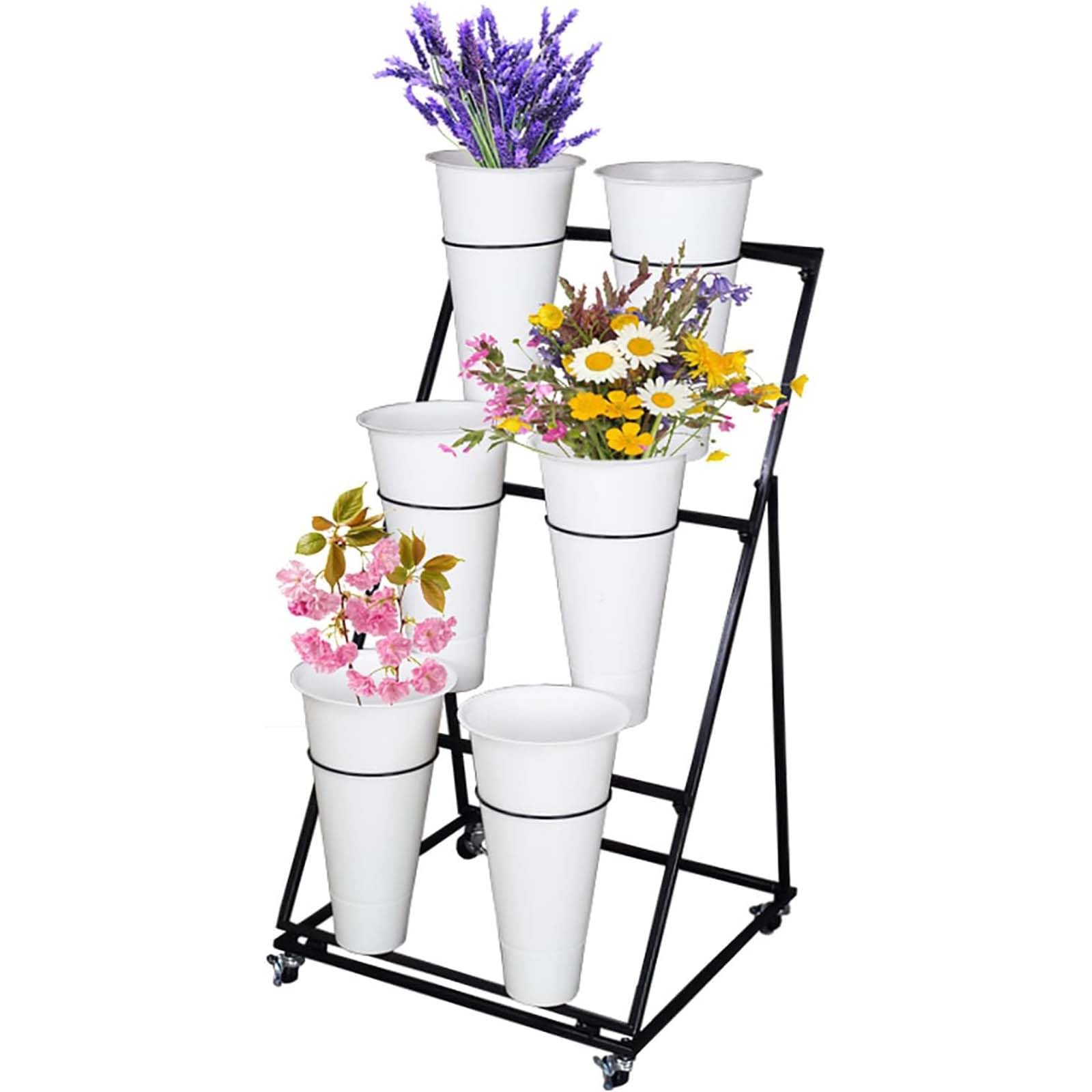 Genérico Soporte para Plantas: Expositor de Flores con Cubos de plástico, Estante de Hierro Forjado para floristería, Ideal para Patio, jardín y Sala de Estar. Fácil de