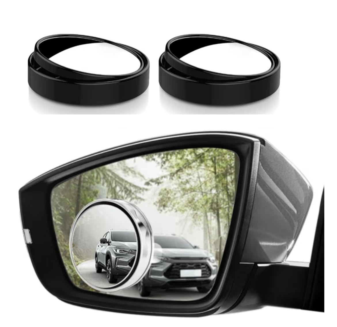 Blind Spot Mirror - Round HD Glass Convex Rear View Mirror with Frame for car- 360° Wide Angle Side View -Mirror Accessories -pack of 2(BLACK)