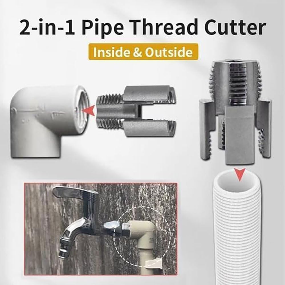 Integrated Internal & External Pipe Threading Tool, Pipe Thread Cutting Tool, PVC Rethreading ???????????????? for Water Pipes, with Various Die Sizes,1/2