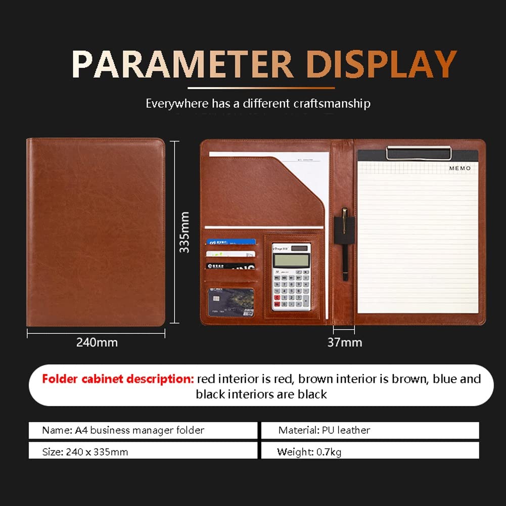Porte-Documents Portfolio A4 Professionnel En Cuir Dossier De Conférencier Luxe Porte Document Conférence Cadeau Idéal Business Padfolio Case Homme Ou Femme(Black+12-digit calculator)