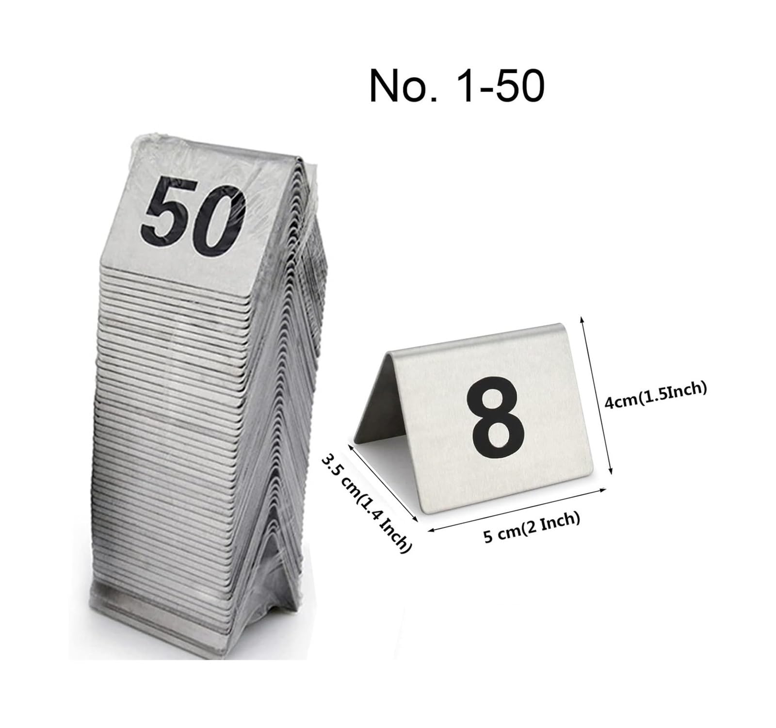 Carte dei Numeri dei tavoli, Numeri da Tavolo Bifacciali in Acciaio Inossidabile 1 A 50 E A 100 Segnaposto 5x4 Cm(1 to 50)