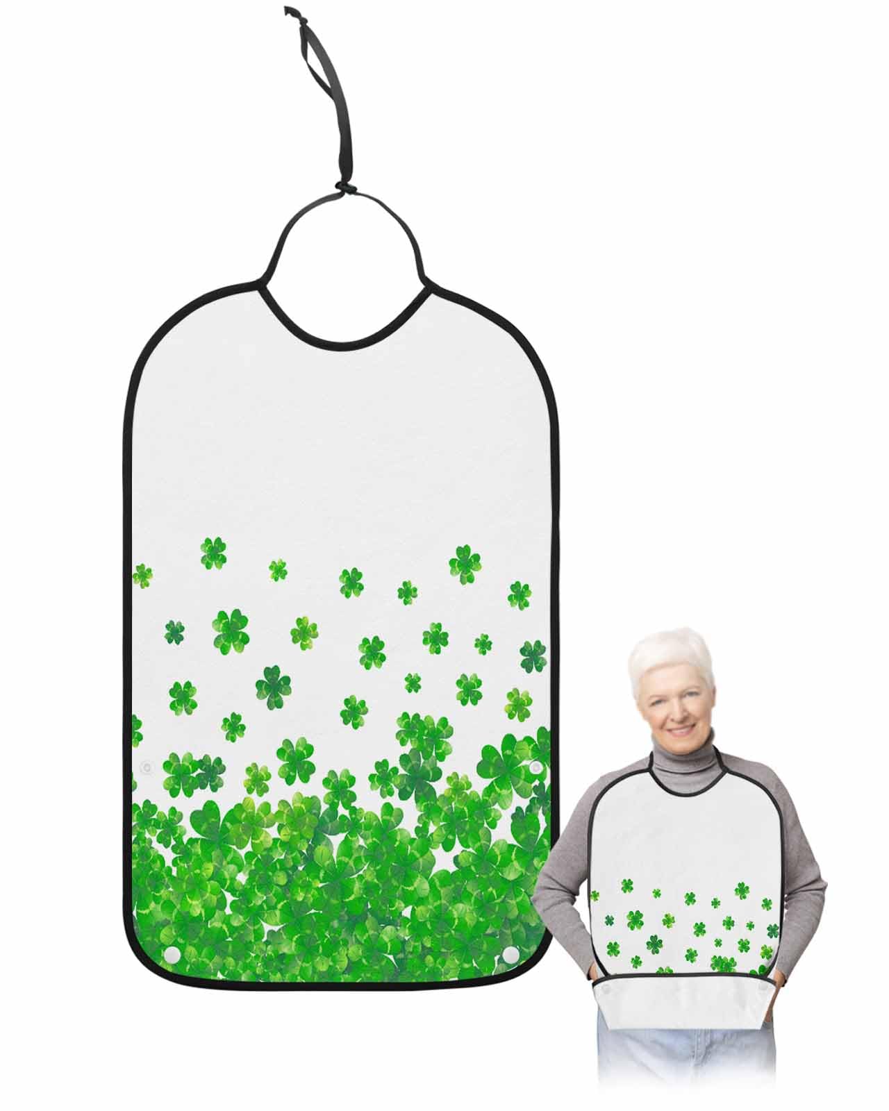 Watercolor Plant Adult Bib for Adults Men, Women, Washable & Adjustable Terry Cloth Bib with Crumb Catcher Reusable Waterproof Clothing Clothes Protector Apron St. Patrick's Day Simple White