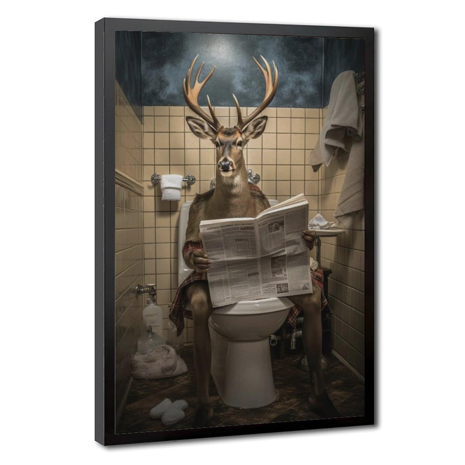 Lxwnze Black Frame-Style Deer With Antlers Reading Newspaper Canvas Poster For Bedroom Decor Gift