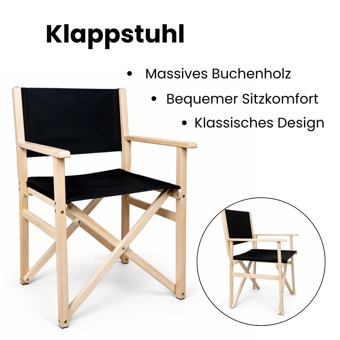 BAS Regiestuhl klappbar aus Holz - Leichter Campingstuhl Schwarz