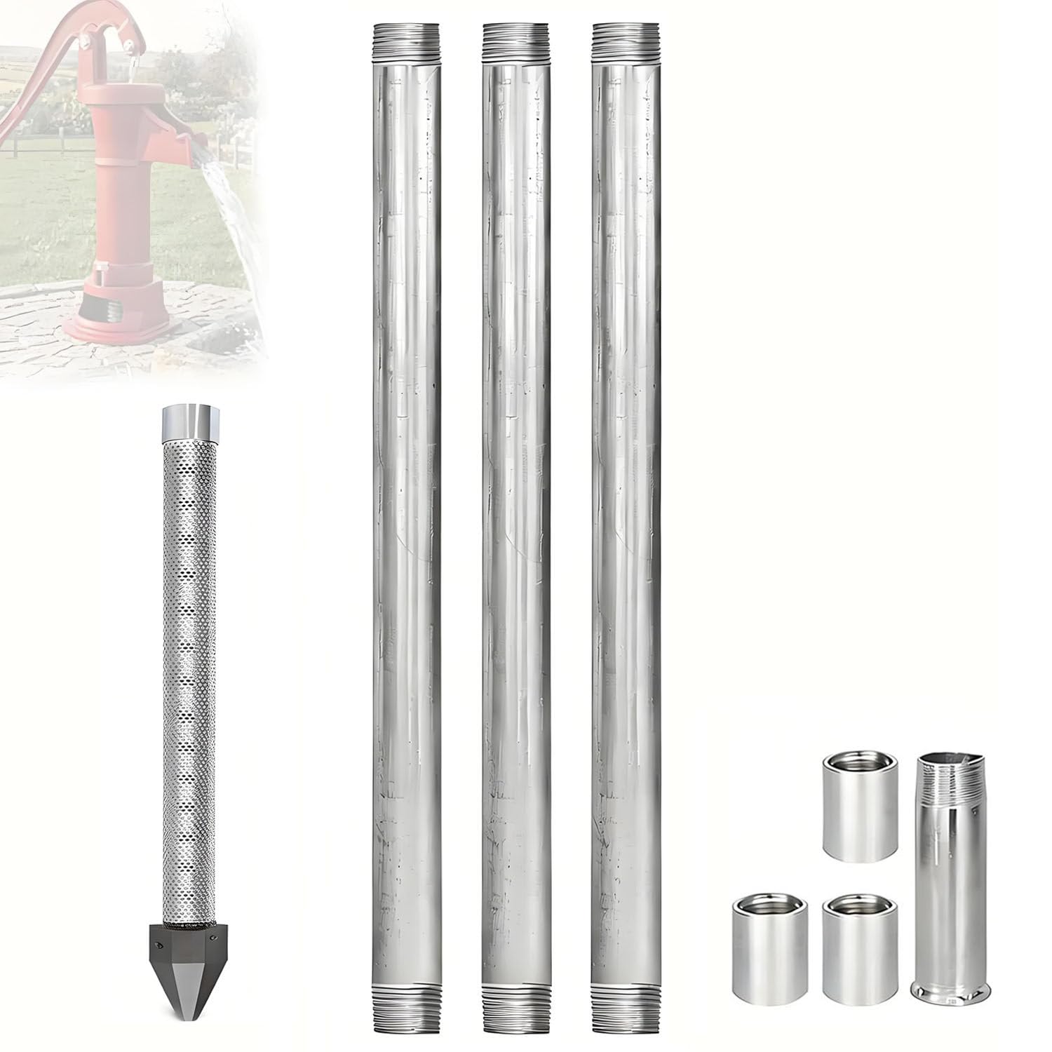 COAKUE 1-1/4 Inch Drive Well Point Kit, Water Well Drilling Kit 3+1Kit