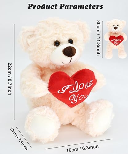 Miniatura 2 de Bakalizoo Muñecas de oso de peluche de 12 pulgadas con corazón rojo, juguetes de animales de felpa suave para el día de San Valentín, para ella,