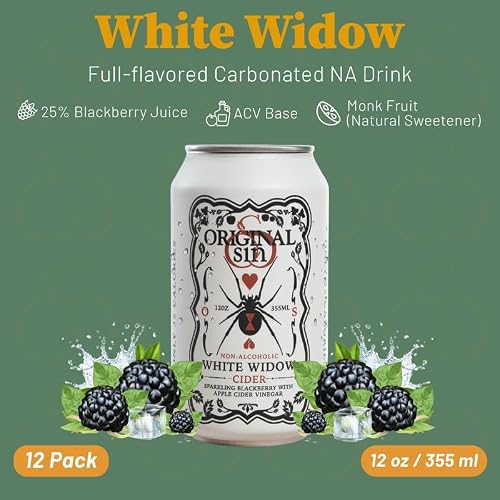Original Sin White Widow NA Cider - 12oz Prebiotics Low Calorie NA Cider Sugar Free Drinks - Sparkling Apple Cider Vinegar Drink with 25% Fruit Juice - Carbonated Blackberry Cider Non-Alcoholic Drinks - Thumbnail 2