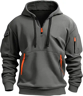 Fall Winter Quarter Zip Hoodie Men Pullover Tactical Sweatshirt Vintage Long Sleeve Casual Hoodies with Pockets