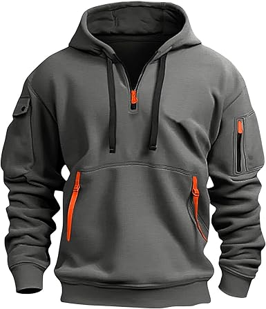 Fall Winter Quarter Zip Hoodie Men Pullover Tactical Sweatshirt Vintage Long Sleeve Casual Hoodies with Pockets