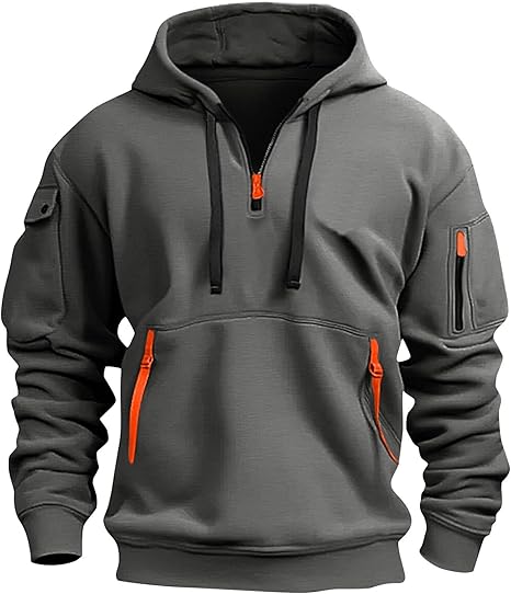 Fall Winter Quarter Zip Hoodie Men Pullover Tactical Sweatshirt Vintage Long Sleeve Casual Hoodies with Pockets