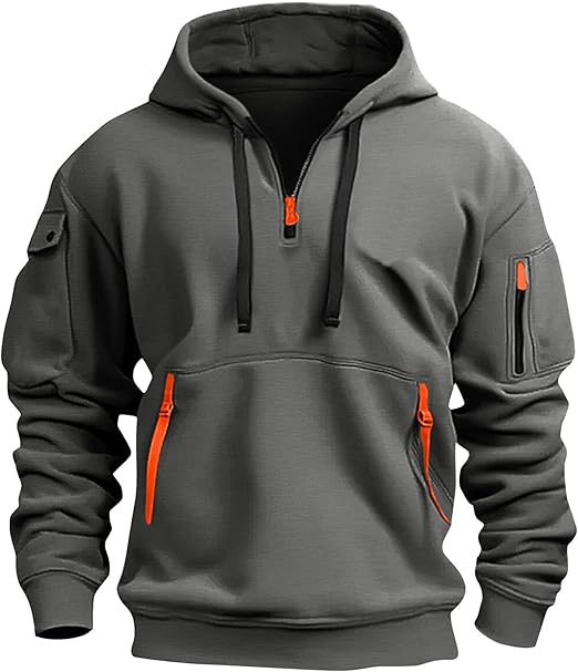 Fall Winter Quarter Zip Hoodie Men Pullover Tactical Sweatshirt Vintage Long Sleeve Casual Hoodies with Pockets
