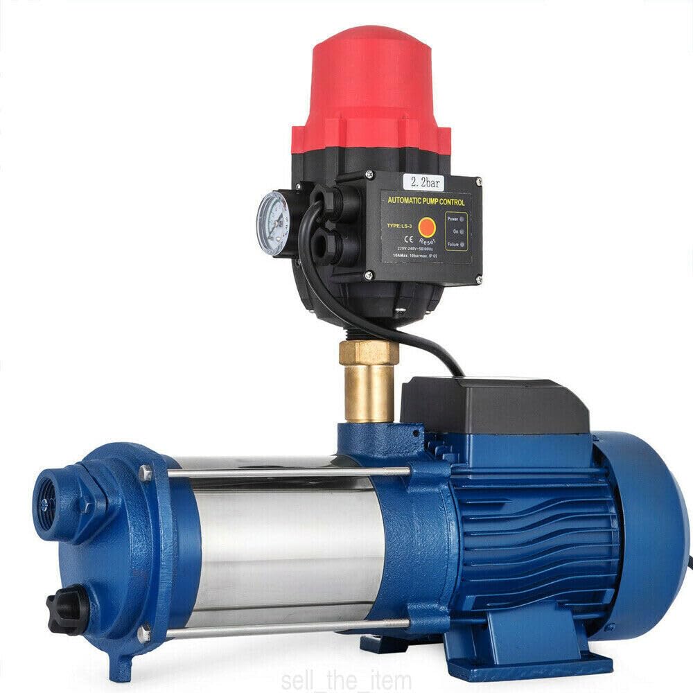 2500W Kreiselpumpe, 4000 L/H 5,5 bar Hauswasserwerk Gartenpumpe Hochdruch Centrifugal Pumpe mit Druckschalter 2850 U/min (Blau)