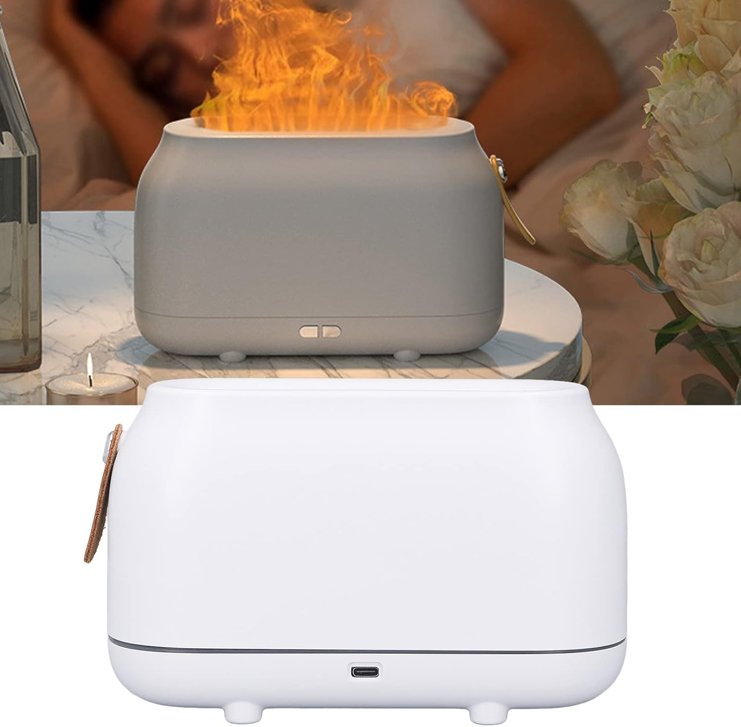 per Uso Domestico Umidificatore a Nebbia, umidificatore a Fiamma con Illuminazione a Doppia modalità 180 ml Bianco for Ufficio