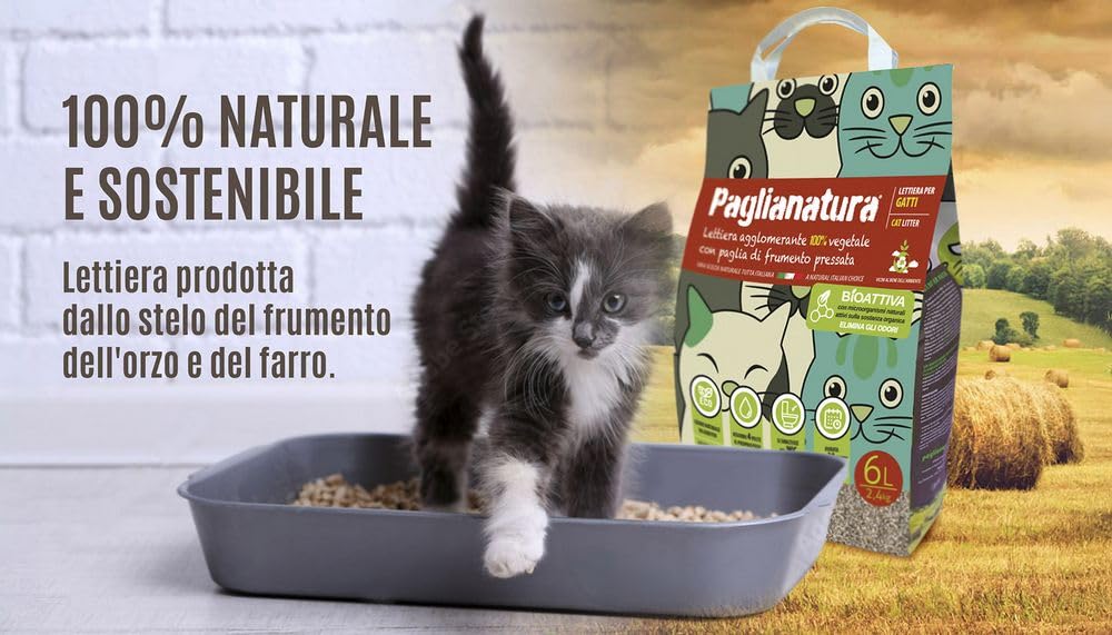 Paglianatura Kit 6 Pezzi - Lettiera Gatti Bioattiva alla Lavanda, 100% Naturale e Compostabile, Super Assorbente e Anti-Odore, 2,4 kg / 6 Litri