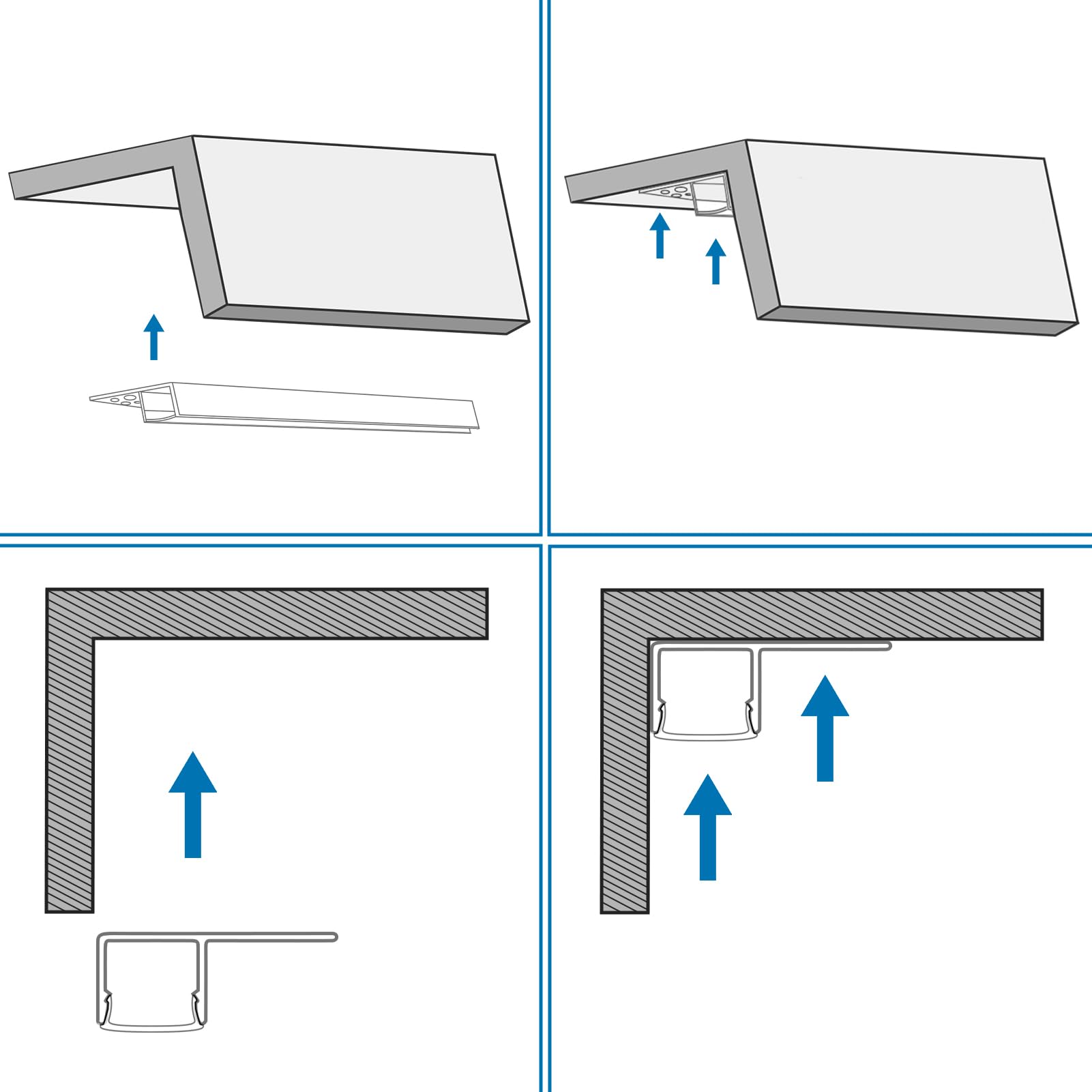 Perfil de aluminio empotrable LED inShareplus, 1 m 6-Pack de canales de LED de aluminio con difusor lechoso, difusor LED de canal único empotrado sin borde para debajo del gabinete, pared, techo y
