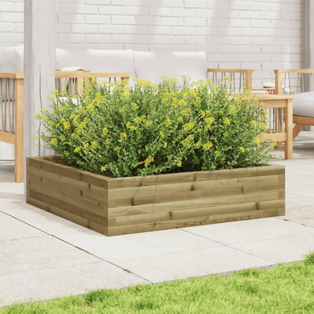 Macetero 90 x 90 x 23 cm madera de pino impregnada, resistente bancal alto para jardín al aire libre, grandes flores y verduras, estable