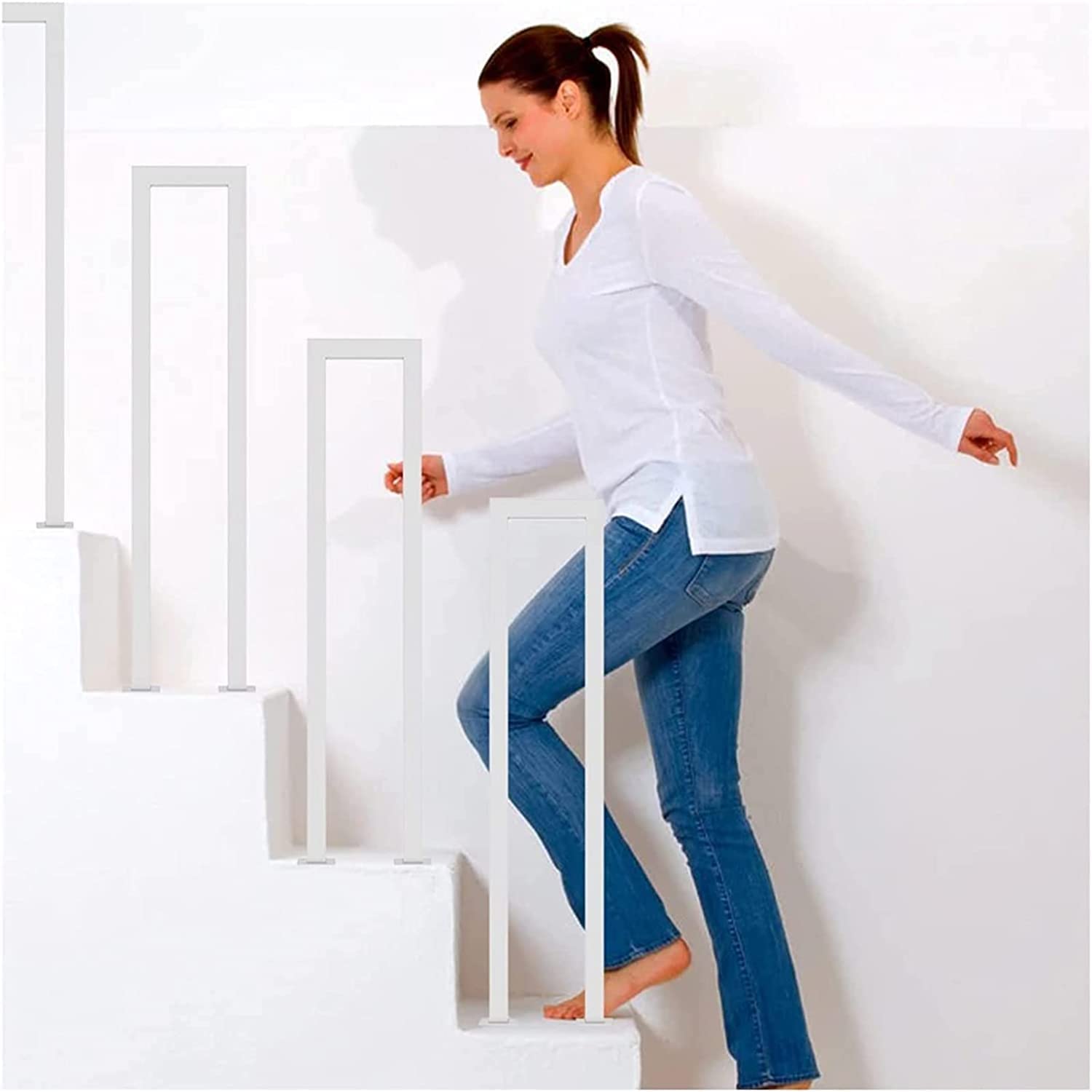 U-Shaped Stair Railing Wall Ount - Square Tube Transitional Baluster