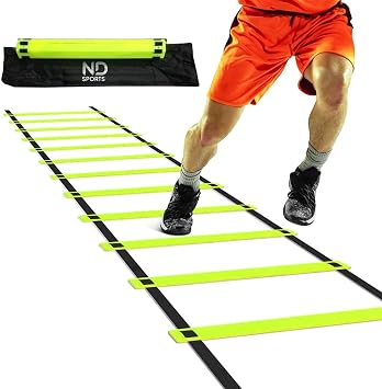 ND Sports Agility Ladder   2m, 4m, 6m & 8m Speed Training Ladder with Adjustable Flat Rungs & Carry Bag   Ideal for Fitness, Footwork, Agility & Coordination Drills   Indoor & Outdoor Use