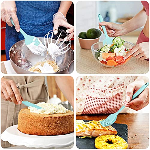 Image of Silicone Spatula Set Silicone Kitchen Utensils Set with Basting Pastry Silicone Brush Heat Resistant Non-Stick, for Cooking Baking Cake Decorating, Rubber Spatula Turner Spoonula, 5 (Blue)