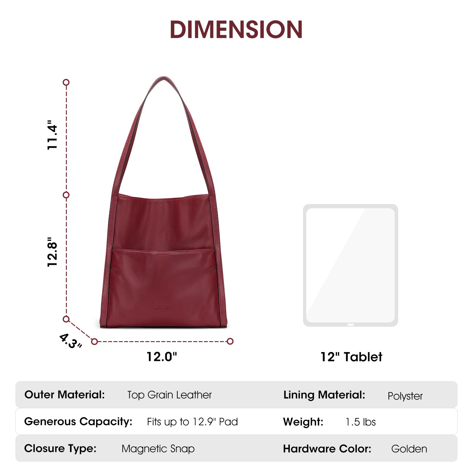 Kattee Borsa tote in pelle da donna, borsa a tracolla media