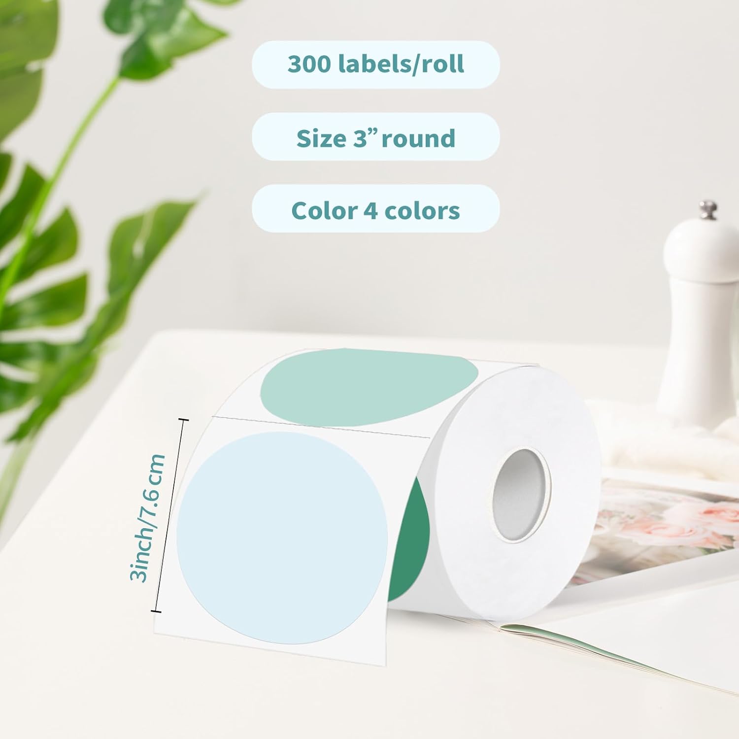 3 Inch Thermal Label,Green Round Thermal Printer Label,Waterproof Thermal Stickers for DIY Logo Design,Name Tag,Thanks Card 300 Labels/Roll (Green) - Image 2