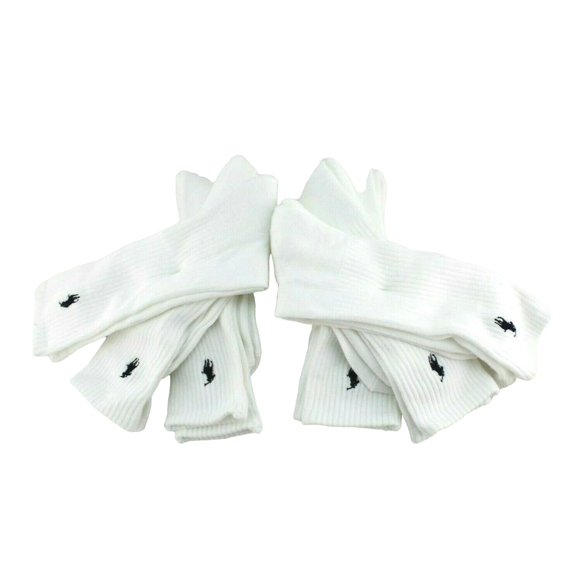 POLO RALPH LAUREN Herren Classic Sport Gerippte Crew-Socken, 6er-Pack, Weiß mit marineblauem Pony-Logo, halb gepolsterte Sohle, Größe 44-47/Schuh 39-47, recyceltes Polyester/Spandex