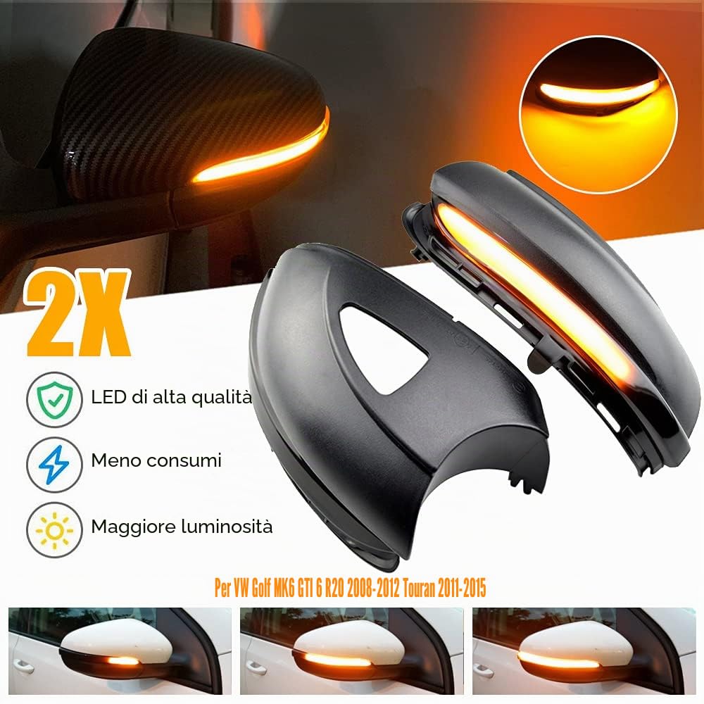2 pezzi Segnale dinamico a LED sequenziale per specchietto laterale Compatibile con VW Golf MK6 Compatibile con GTI 6 R Line VI R20 Tou-ran con fori