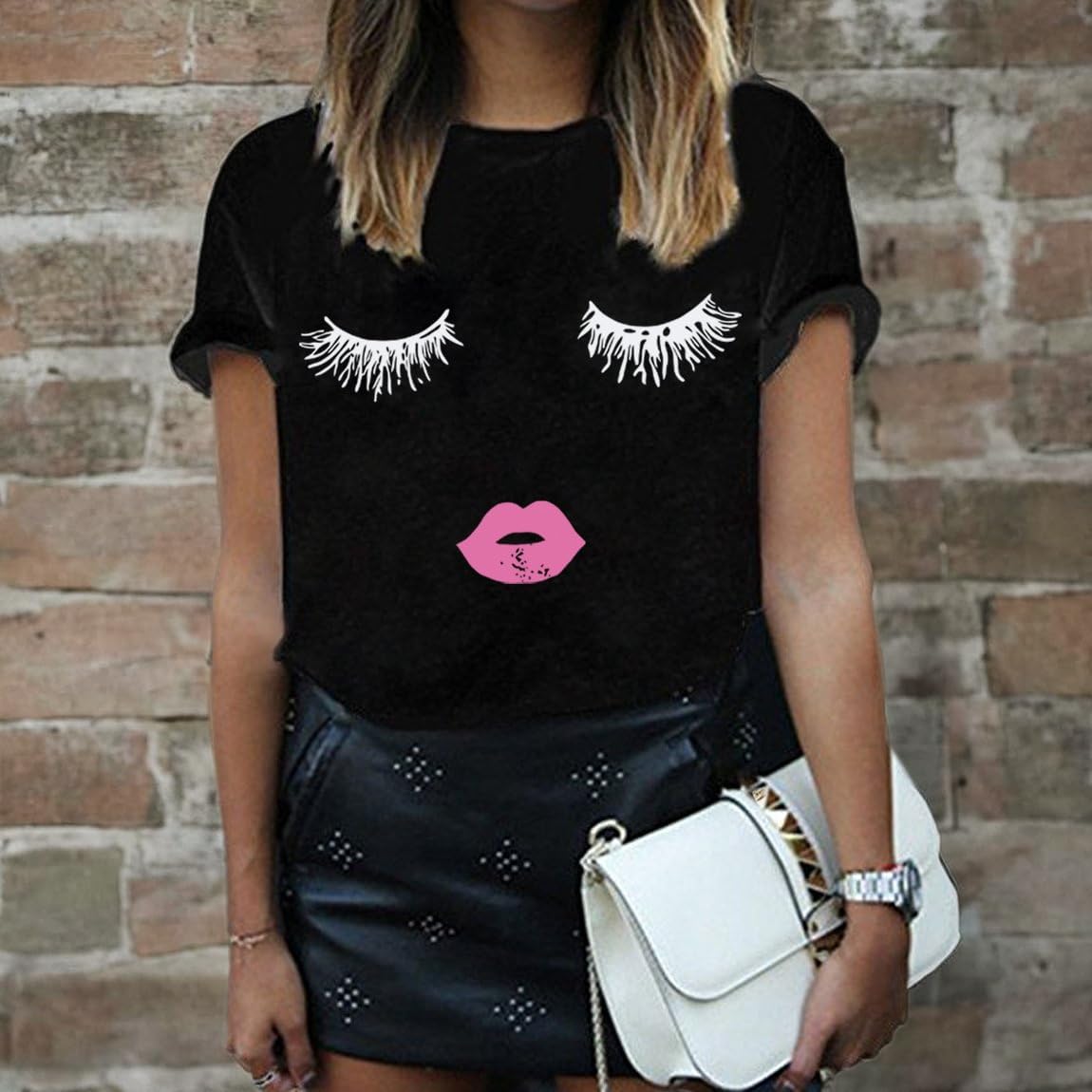 BLACKMYTH Women Summer Funny Print Short Sleeve Top Tee Graphic Cute T-Shirt - Image 4