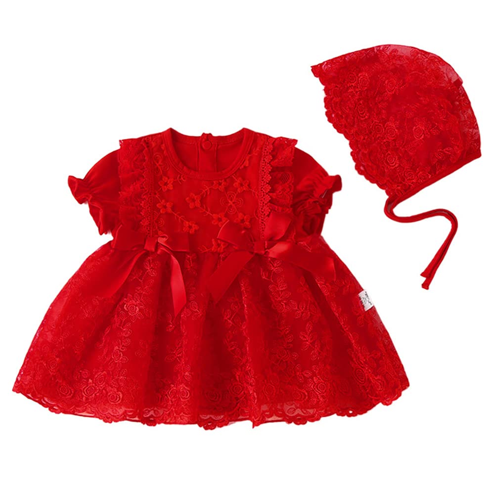 Toddler Baby Girl Long Sleeve Fall Dress Flower Lace Wedding First Birthday Baptism Christening Dresses with Hat Outfit