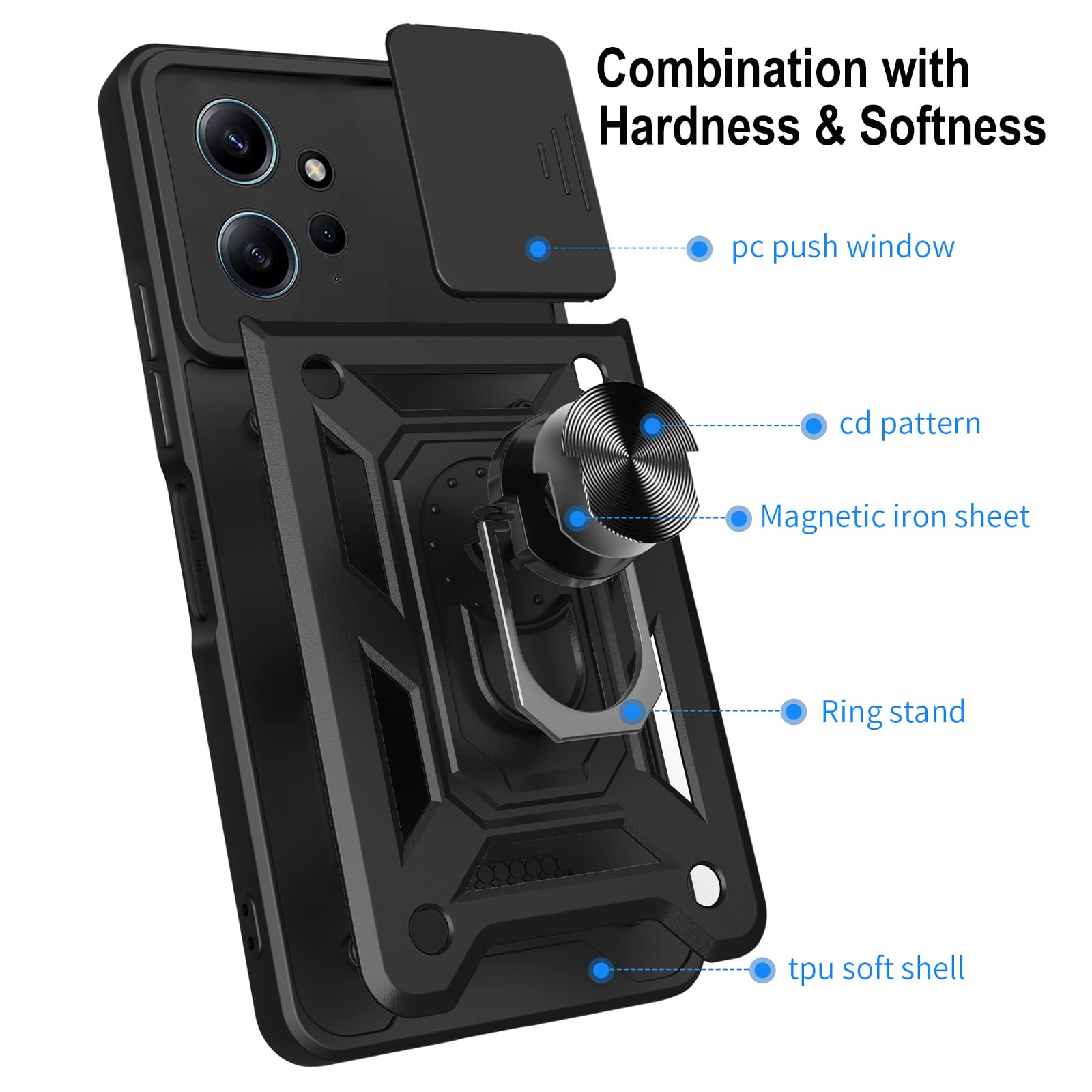 Cover Per Xiaomi Redmi Note 12S 4G Con Staffa E 3 Pellicole Vetro Temperato – Blu, Protezione Fotocamera Scorrevole